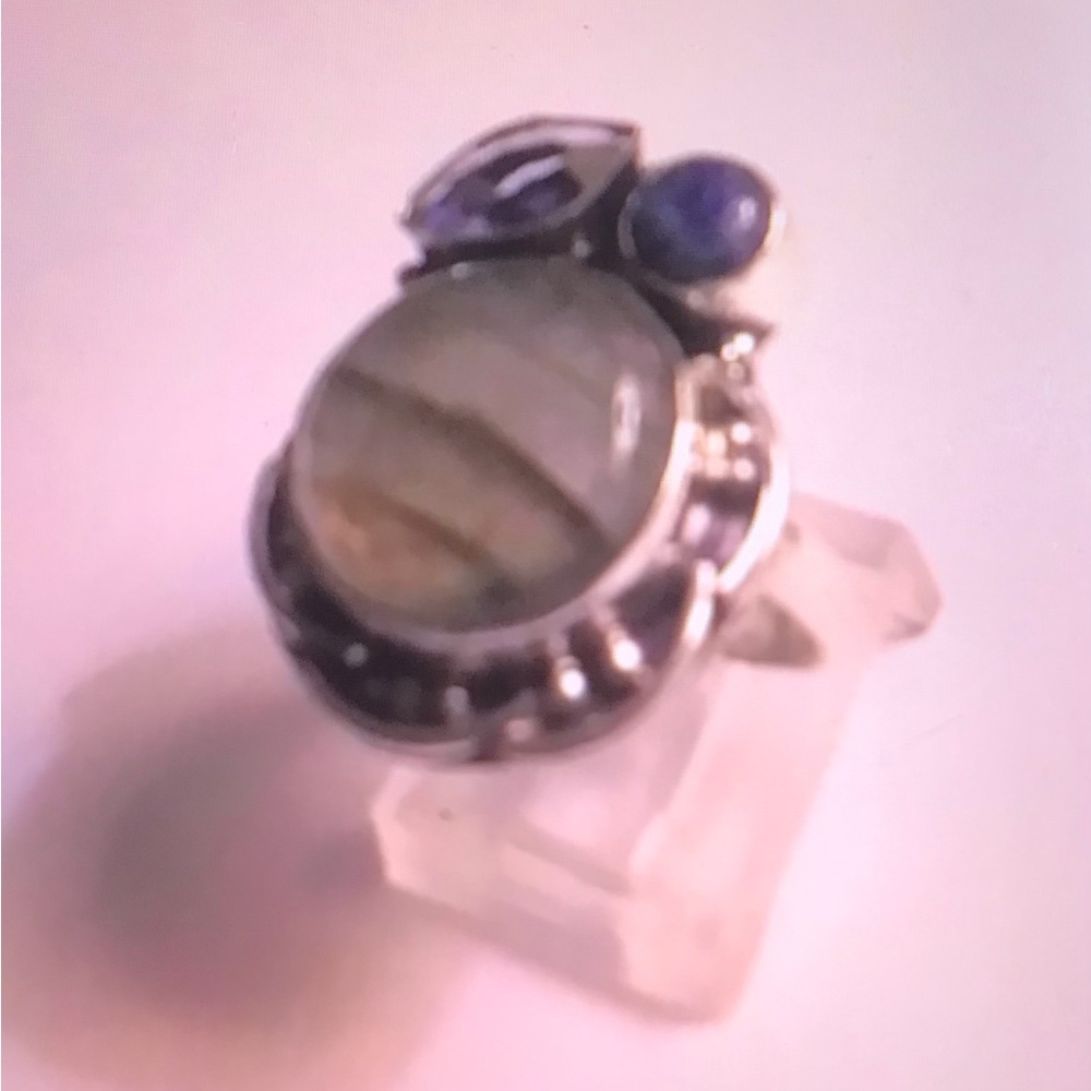 Labradorite Lapis Lazuli Amethyst 925 Sterling Silver Ring